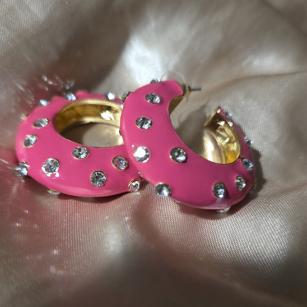 Pink Crystal Studded Hoop Earrings